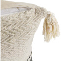 Coussin 40x40cm Style Berbère Beige Motifs Géométriques Noirs avec Pompons Déhoussable