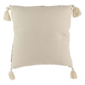 Coussin 40x40cm Style Berbère Beige Motifs Géométriques Noirs avec Pompons Déhoussable