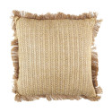 Coussin 40x40cm en Jute et Lin Tressé Doré avec Franges Déhoussable