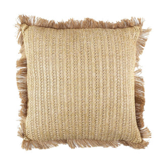 Coussin 40x40cm en Jute et Lin Tressé Doré avec Franges Déhoussable
