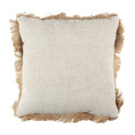 Coussin 40x40cm en Jute et Lin Tressé Doré avec Franges Déhoussable