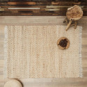 Tapis Rectangulaire 120x170cm en Toile de Jute Tressée Naturelle avec Franges