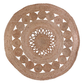 Tapis Rond Ø90cm en Jute Tressée Naturelle Ajourée