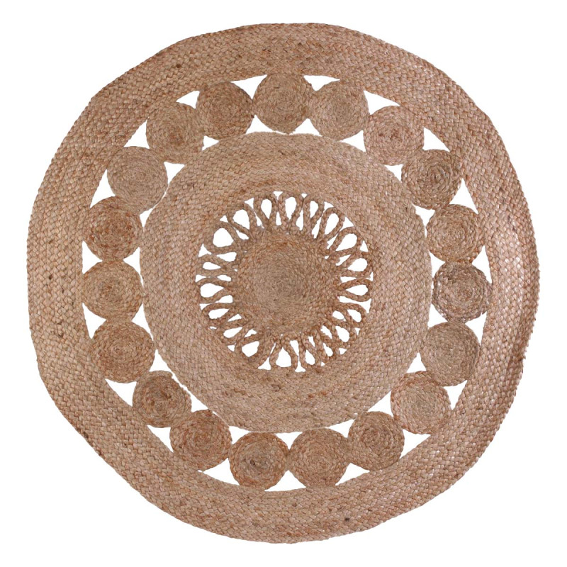 Tapis Rond Ø90cm en Jute Tressée Naturelle Ajourée Tapis Rond Ø90cm en Jute Tressée Naturelle Ajourée
