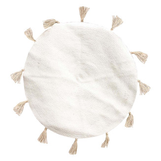 Tapis Rond Ø90cm 100% Blanc avec Pompons Beige