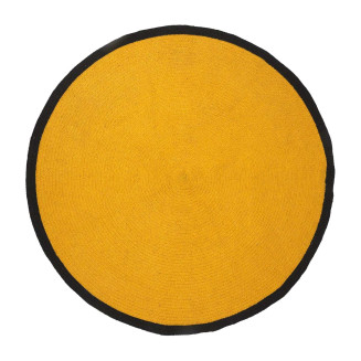 Tapis Rond Ø120cm Style Rétro Coton Jaune Moutarde et Bord Noir