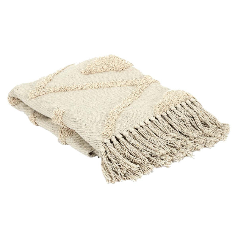 Plaid Jeté Ethnique Tufté 125x150cm Beige Formes Losanges Plaid Jeté Ethnique Tufté 125x150cm Beige Formes Losanges