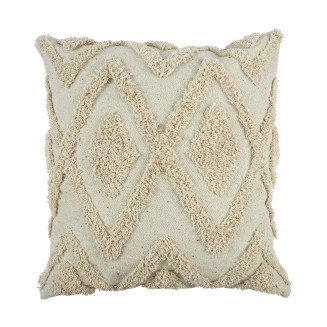 Coussin Ethnique Tufté 40x40cm Beige Formes Losanges Déhoussable