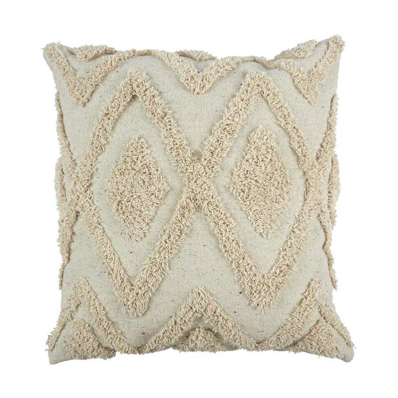 Coussin Ethnique Tufté 40x40cm Beige Formes Losanges Déhoussable Coussin Ethnique Tufté 40x40cm Beige Formes Losanges Déhoussable