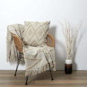 Coussin Ethnique Tufté 40x40cm Beige Formes Losanges Déhoussable