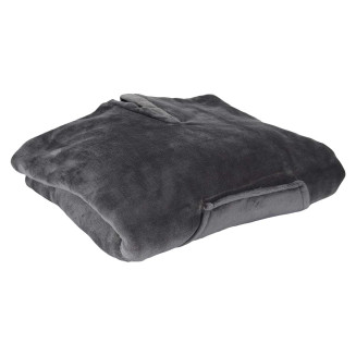 Poncho Plaid Long Ultra Doux Gris Anthracite Intérieur Sherpa