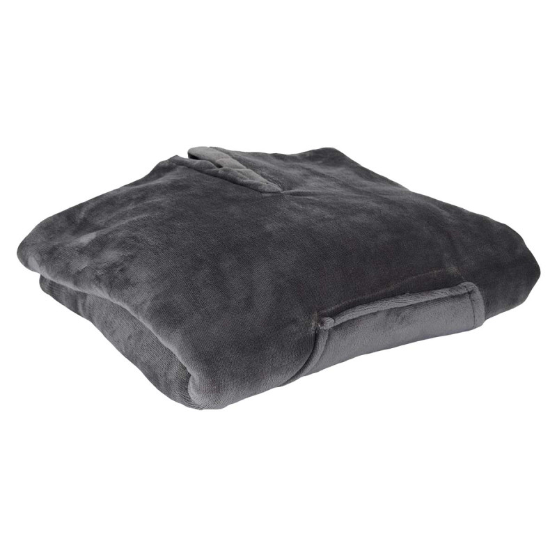 Poncho Plaid Long Ultra Doux Gris Anthracite Intérieur Sherpa