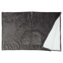 Poncho Plaid Long Ultra Doux Gris Anthracite Intérieur Sherpa