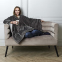 Poncho Plaid Long Ultra Doux Gris Anthracite Intérieur Sherpa