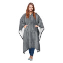 Poncho Plaid Long Ultra Doux Gris Anthracite Intérieur Sherpa