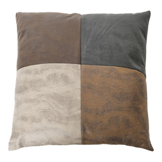 Coussin Patchwork 40x40cm Aspect Vieux Cuir Déhoussable