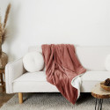 Plaid Ultra Doux 140x200cm Imitation Fourrure Texturée Rose et Sherpa