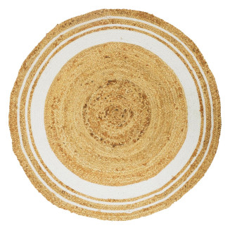Tapis Rond Ø90cm en Jute Naturelle et Coton Blanc