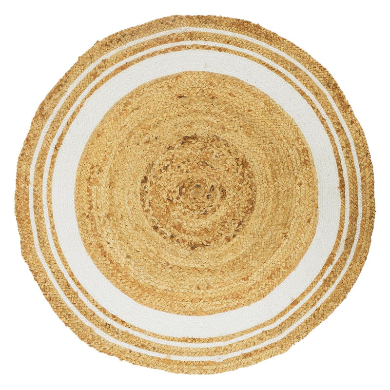 Tapis Rond Ø90cm en Jute Naturelle et Coton Blanc Tapis Rond Ø90cm en Jute Naturelle et Coton Blanc