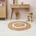 Tapis Rond Ø90cm en Jute Naturelle et Coton Blanc