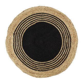 Tapis Rond Ø90cm en Jute Naturelle et Coton Noir