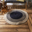 Tapis Rond Ø90cm en Jute Naturelle et Coton Noir