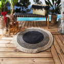 Tapis Rond Ø90cm en Jute Naturelle et Coton Noir