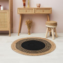 Tapis Rond Ø90cm en Jute Naturelle et Coton Noir