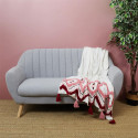 Plaid Jeté Ethnique Tufté 130x150cm Intérieur/Extérieur Coton Blanc et Rose avec Pompons