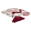 Plaid Jeté Ethnique Tufté 130x150cm Intérieur/Extérieur Coton Blanc et Rose avec Pompons