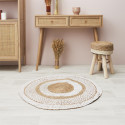 Tapis Rond Ø90cm Jute Tressée Naturelle Imprimé Géométrique Blanc