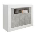 PAOLINO - Ensemble salon blanc laqué et aspect Cimento
