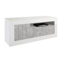 PAOLINO - Ensemble salon blanc laqué et aspect Cimento