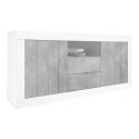 PAOLINO -Ensemble séjour avec table 180cm blanc laqué et aspect Cimento