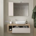 ARTURO - Meuble Vasque 110cm + Miroir beige et aspect bois finition Cadiz
