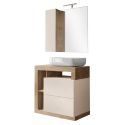 ARTURO - Meuble Vasque 78cm + Miroir beige et aspect bois finition Cadiz