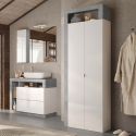 ARTURO - Ensemble meuble vasque 92cm + rangements + armoire blanc et aspect béton