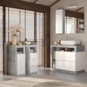 ARTURO - Ensemble meuble vasque 92cm + rangements + armoire blanc et aspect béton