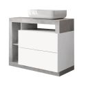 ARTURO - Ensemble meuble vasque 92cm + rangements + armoire blanc et aspect béton