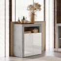 ARTURO - Ensemble meuble vasque 110cm + rangement + armoire 1P blanc et aspect béton