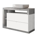 ARTURO - Ensemble meuble vasque 110cm + rangement 2P + colonne blanc et aspect béton