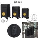 Lot de 3 Valises Rigides Noires avec Roues Pivotantes 360°, Cadenas Sécurisé à Code