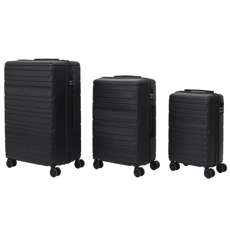 Lot de 3 Valises Rigides Noires avec Roues Pivotantes 360°, Cadenas Sécurisé à Code