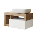 ARTURO - Ensemble meuble vasque 78 cm et colonne suspendus blanc et aspect bois Cadiz