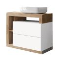ARTURO - Ensemble meuble vasque 92cm + rangements + armoire blanc et aspect bois Cadiz