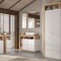 ARTURO - Ensemble meuble vasque 92cm + rangements + armoire blanc et aspect bois Cadiz