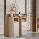 ARTURO - Ensemble meuble vasque 92cm + rangements + armoire blanc et aspect bois Cadiz