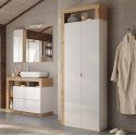 ARTURO - Ensemble meuble vasque 92cm + rangements + armoire blanc et aspect bois Cadiz