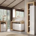ARTURO - Ensemble meuble vasque 110cm + rangement + colonne blanc et aspect bois Cadiz
