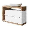 ARTURO - Ensemble meuble vasque 110cm + rangement + armoire 1P blanc et aspect bois Cadiz
